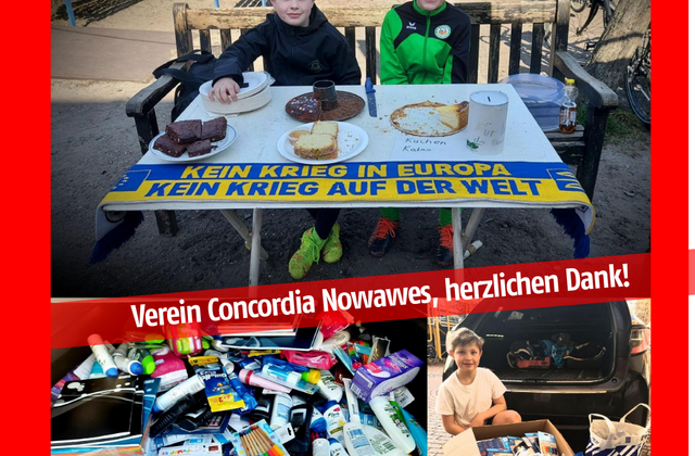 vier Fotos mit der Aufschrift: Verein Concordia Nowawes, herzlichen Dank!