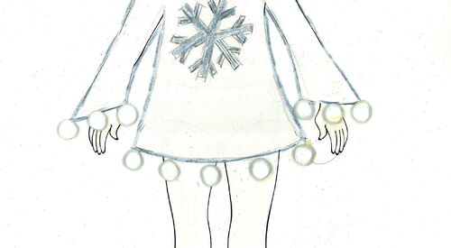 Zeichnung eines Mädchen mit Schneekristall