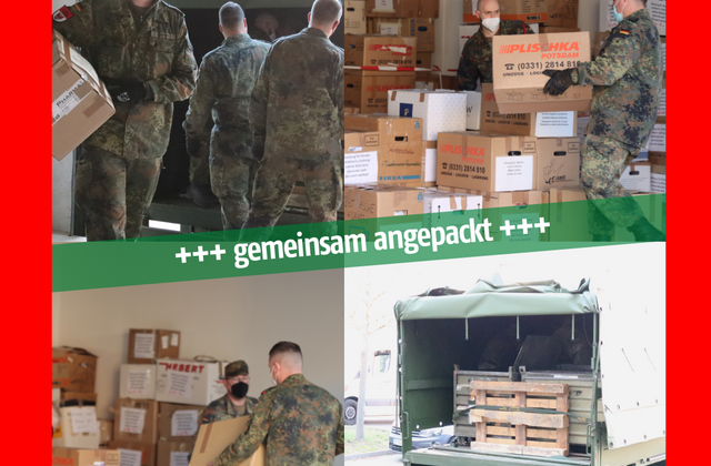 Bild von Soldaten die Hilfsgüter verladen