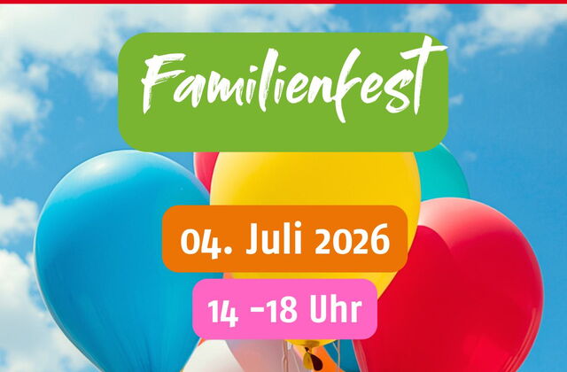 Plakat für AWO Familienfest, Luftballons im Hintergrund