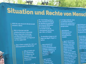 Zeitstrahl. Überschrift: Situation und Rechte von Menschen mit Behinderungen im Wandel der Zeit