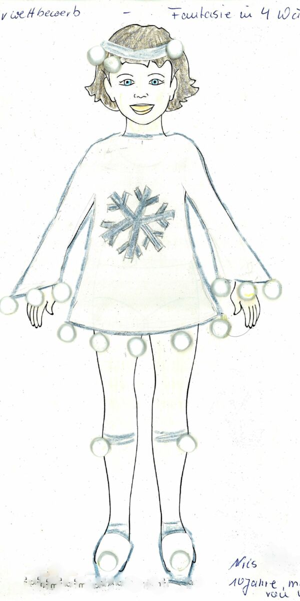 Zeichnung eines Mädchen mit Schneekristall