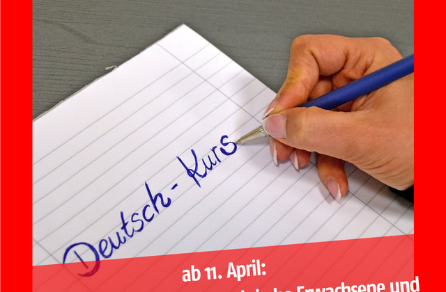 Foto mit einem Schreibblock auf dem "Deutsch-Kurs" steht
