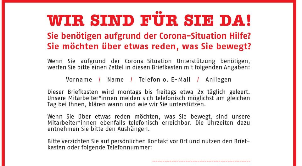 Wir sind für Sie da - Corona-Nothilfe wieder aktiviert