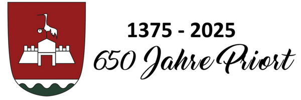 Stadt-Wappen   und Text: 1375 - 2025    650 Jahre Priort