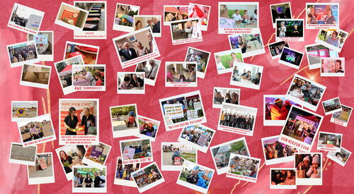 Jahresrückblick Collage. Viele verschiedene Fotos auf roten Hintergrund.