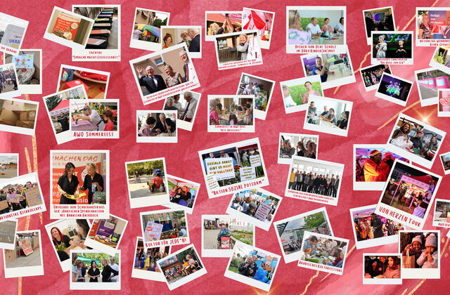 Jahresrückblick Collage. Viele verschiedene Fotos auf roten Hintergrund.