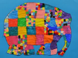 Bild eines Elefanten aus Buntpapier