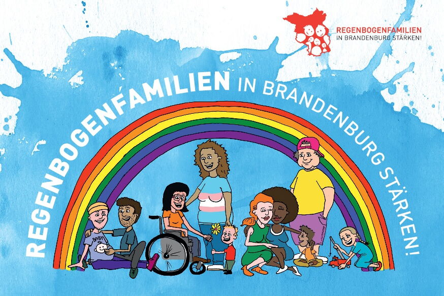 gezeichneter REgenbogen mit verschiedenen Menschen darunter