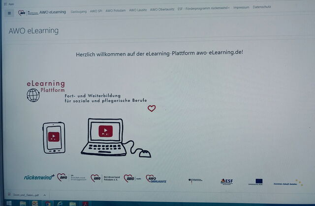 Desktop-Bildschirm. Startseite AWO E-Learning Plattform