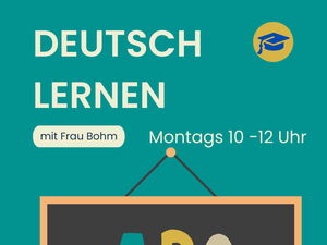 ein Flyer mit einer Grafik von einer Tafel und einer lehrerin. Dazu die Angabe, dass das Angebot von 10:00 - 12:00 Uhr stattfindet