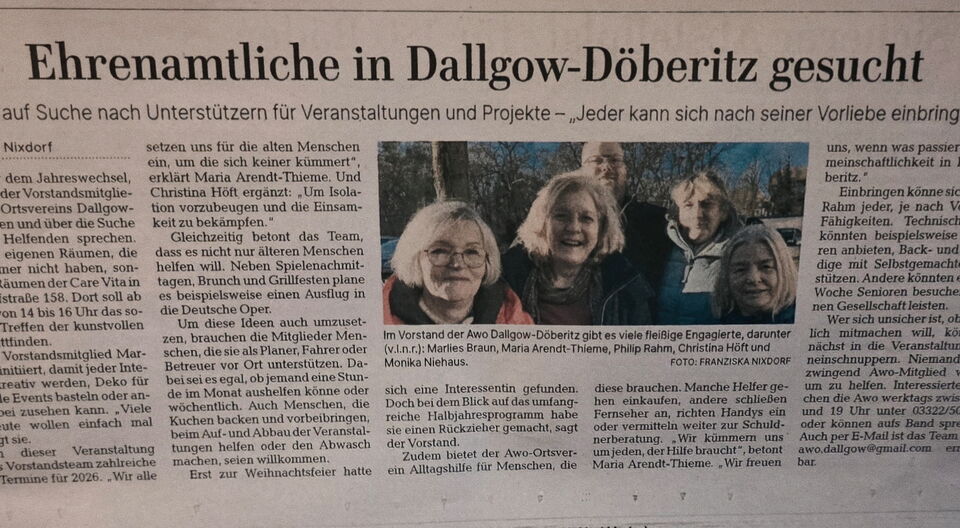 die MAZ unterstützt uns bei der Suche nach ehrenamtlichen Helfern