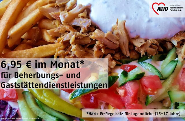 Dönerteller Text: 6,95 im Monat (Hartz IV-Regelsatz für jugendliche 15 bis 17 Jahre) für Beherbungs- und Gaststättenleistungen