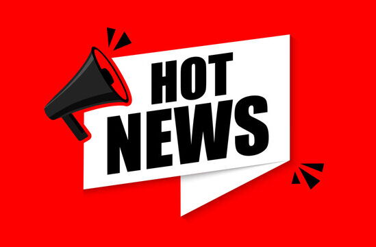 Roter Hintergrund, schwarzes Megafon und der Text: Hot News.