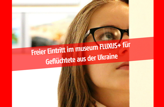 Foto vom Gesicht einer Frau mit der Aufschrift: Freier Eintritt für geflüchtete aus der Ukraine