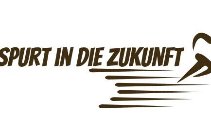 Logo mit dem Schriftzug „10 gewinnt – Endspurt in die Zukunft“ und einer stilisierten Figur die rennt auf weißem Hintergrund.
