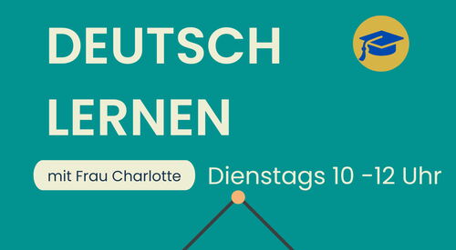 eine Grafik von einer Tafel und einer Lehrerin mit der Zeitangabe: Dienstags 10:00 - 12:00 Uhr