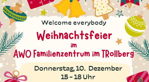 Plakat mit weihnachtlichen Bildern. Einladung zur Weihnachtsfeier.