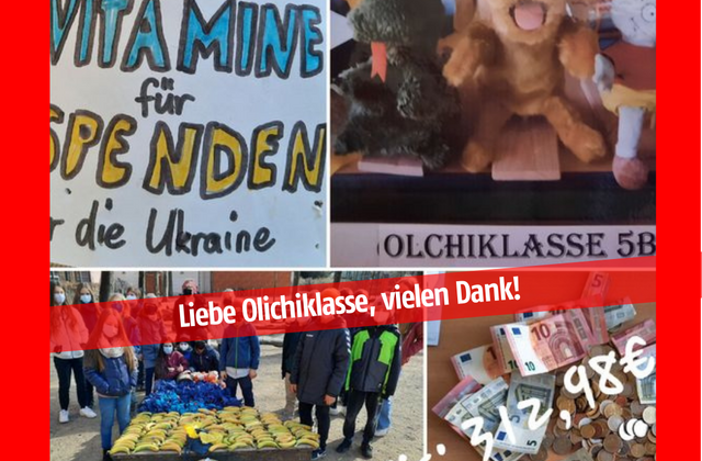 vier Fotos mit der Aufschrift: Liebe Olichiklasse, vielen Dank!