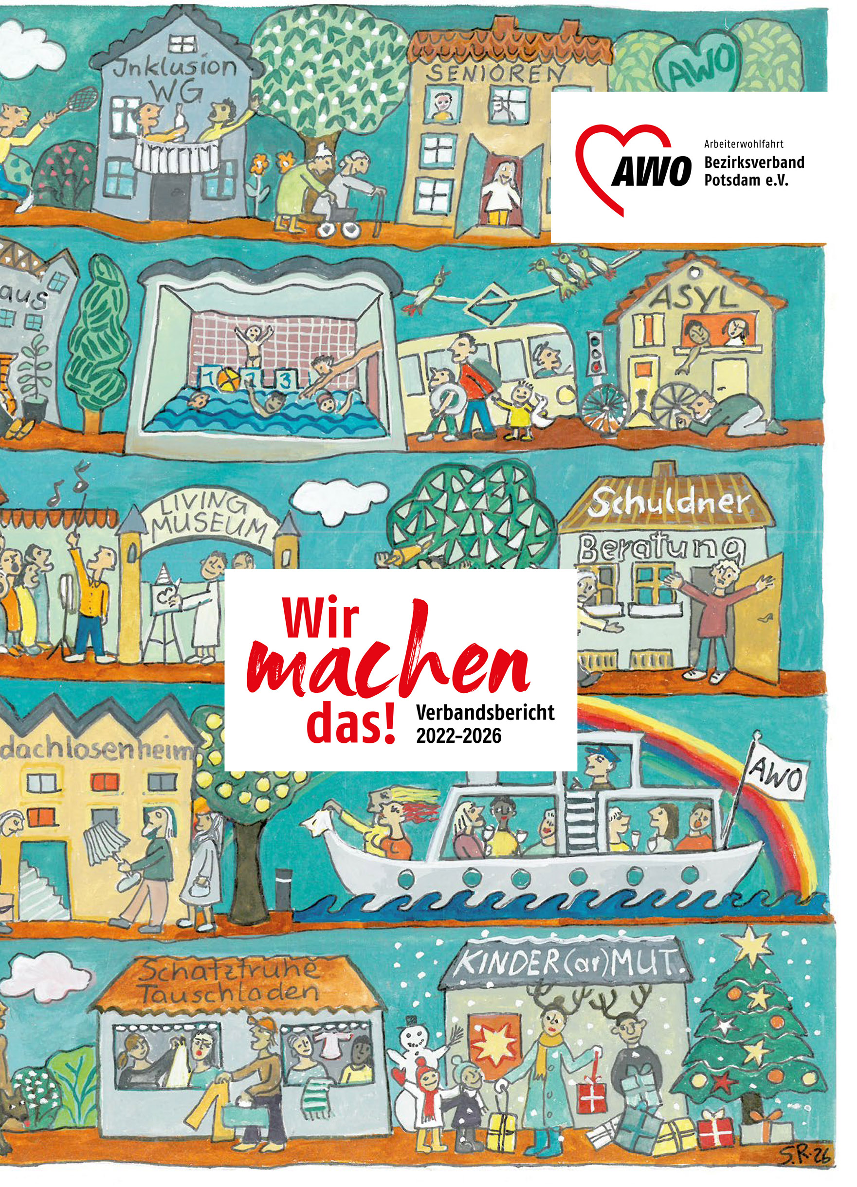Das Bild zeigt ein Cover der Publikation AWO Verbandsbericht 20222026