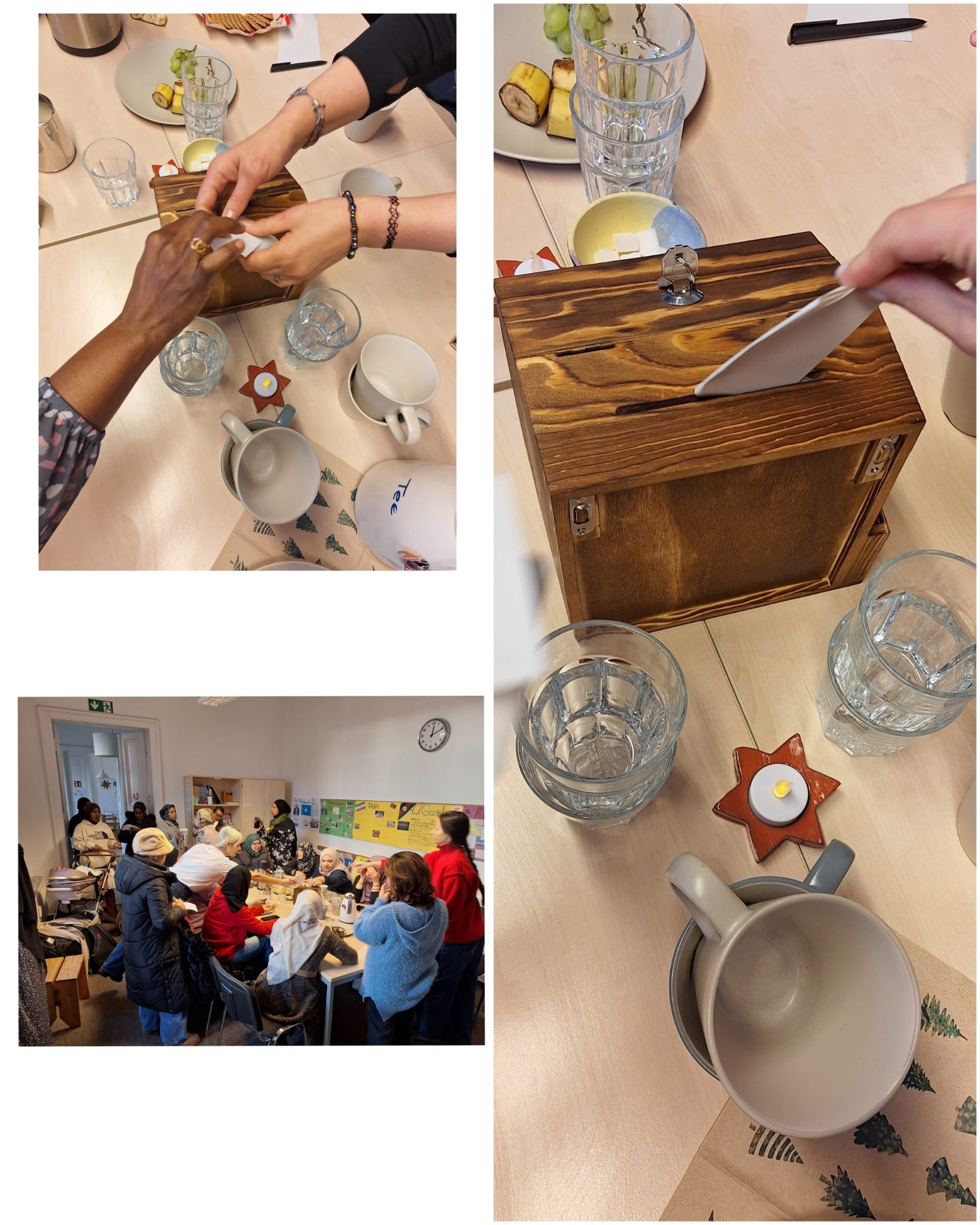 eine Fotocollage, die Frauen zeigt, die ihren Stimmzettel einwerfen