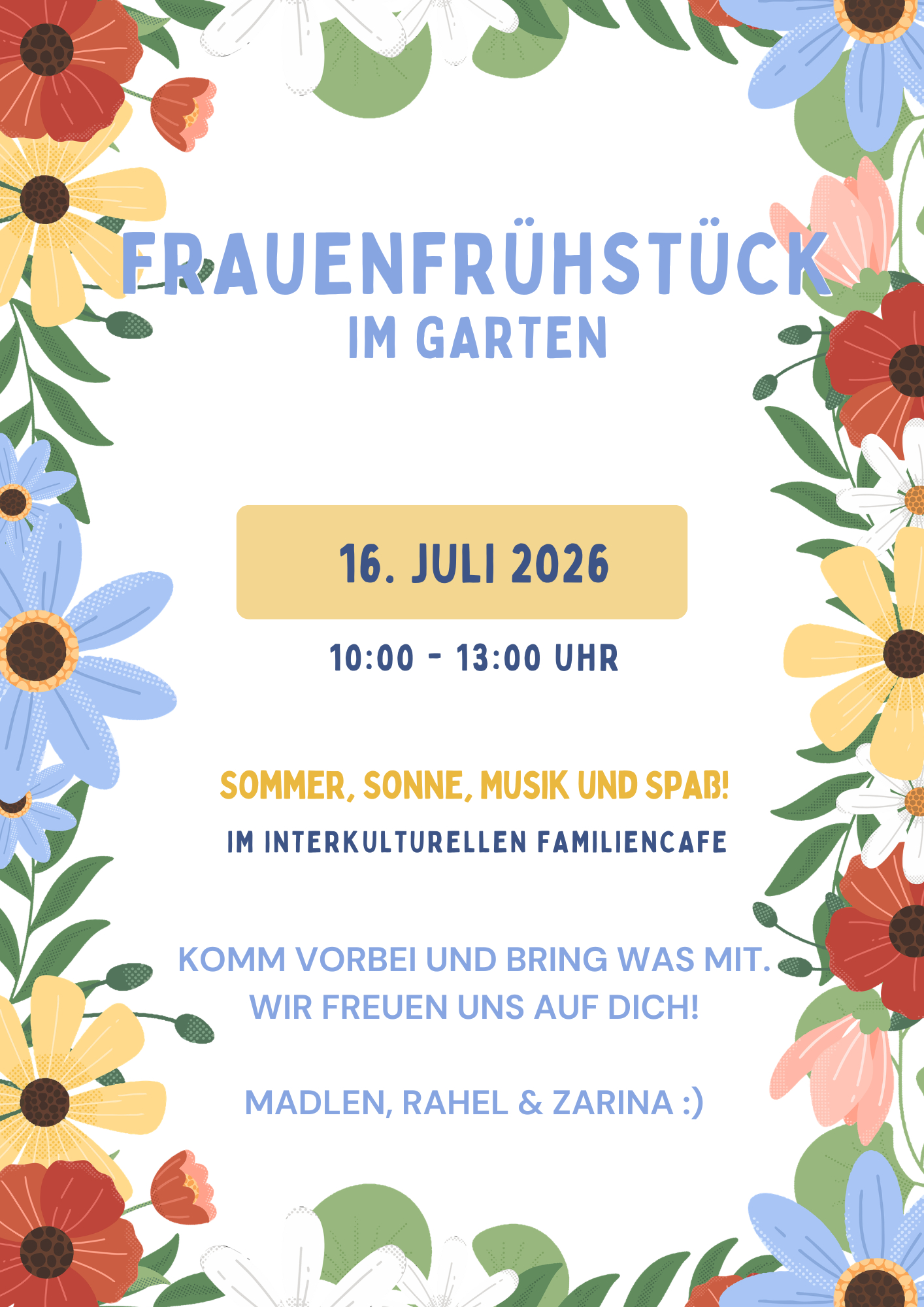 der Titel der Veranstaltung auf Blumenprint mit Angabe des Ortes und der Zeit