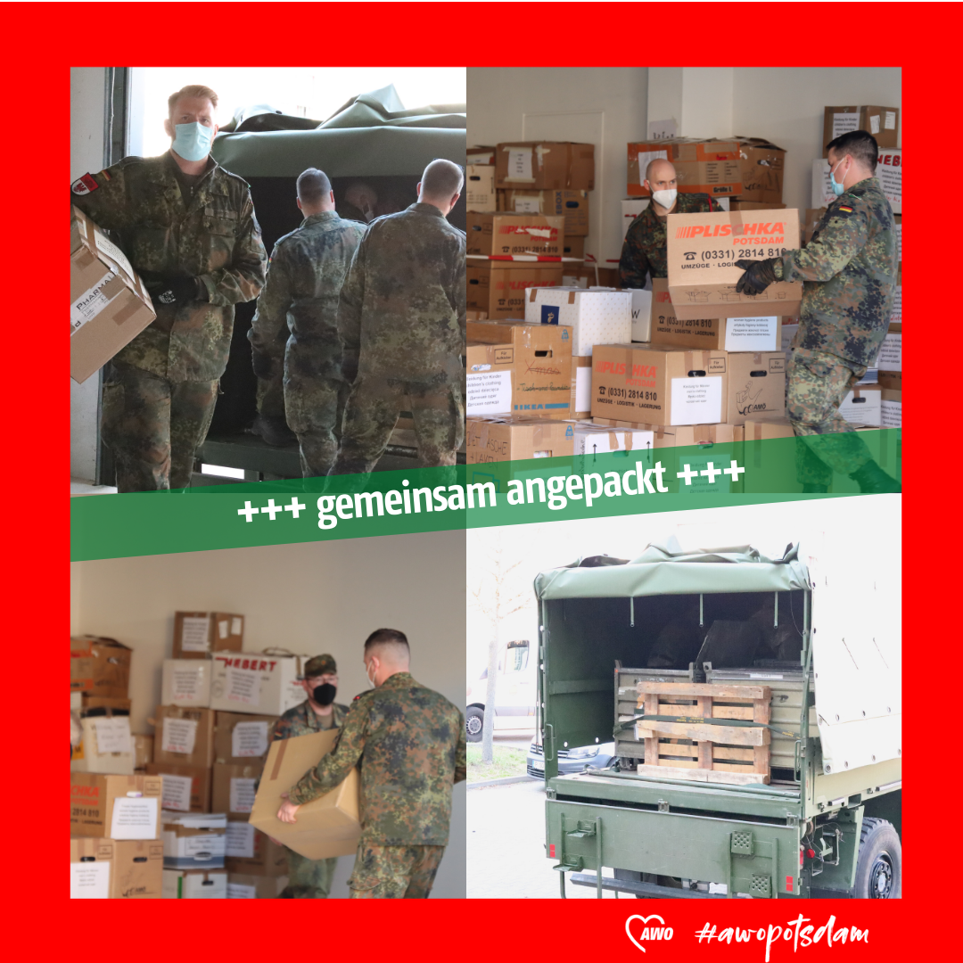 Bild von Soldaten die Hilfsgüter verladen